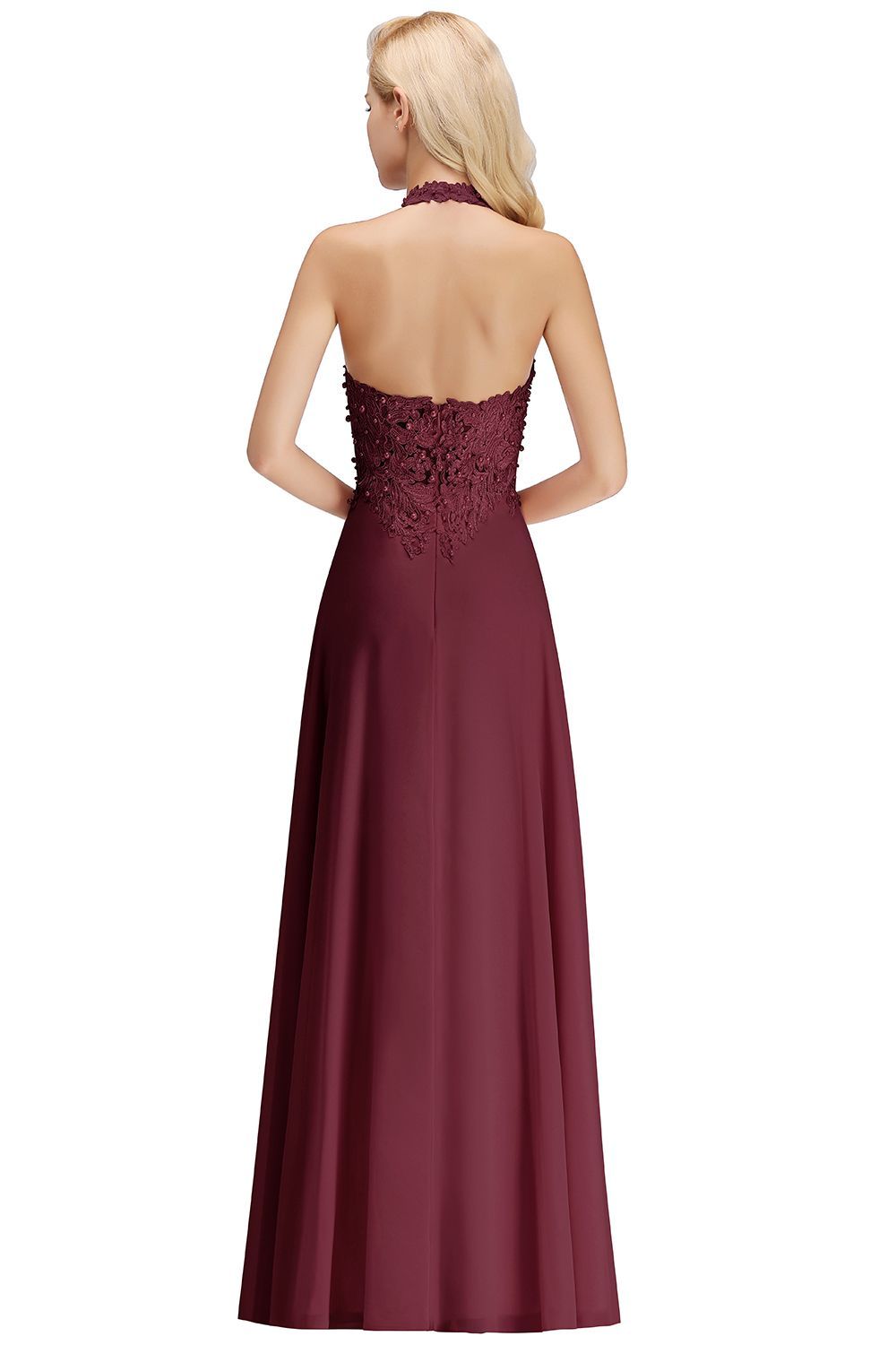 Halter Composite Emulation Silk A-line Floor Length Bridesmaid Dress