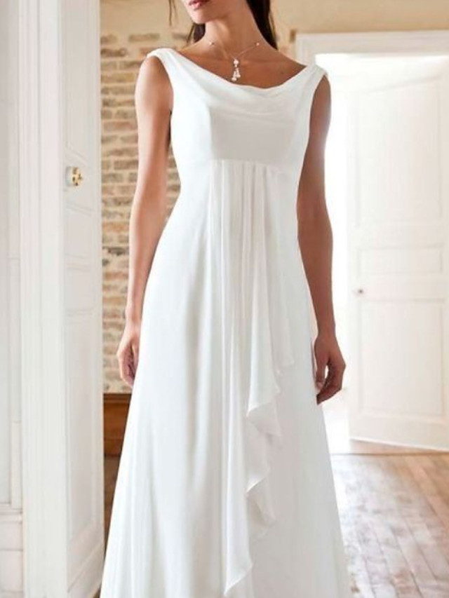 Long A-Line Jewel Neck Chiffon Sleeveless Beach