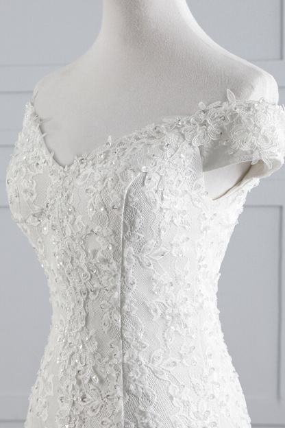 Long Off the Shoulder Lace-up Mermaid Lace Wedding Dress