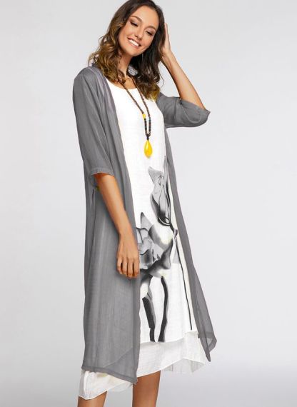 Floral Wrap Round Neckline Midi X-line Dress