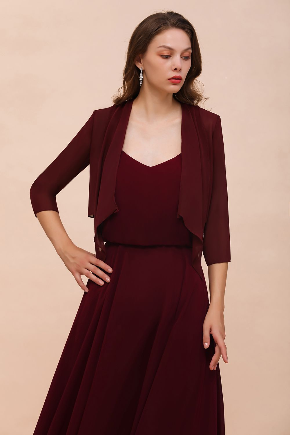 BM1892 Half Sleeves Chiffon Burgundy Special Occasion Wraps