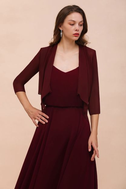 BM1892 Half Sleeves Chiffon Burgundy Special Occasion Wraps