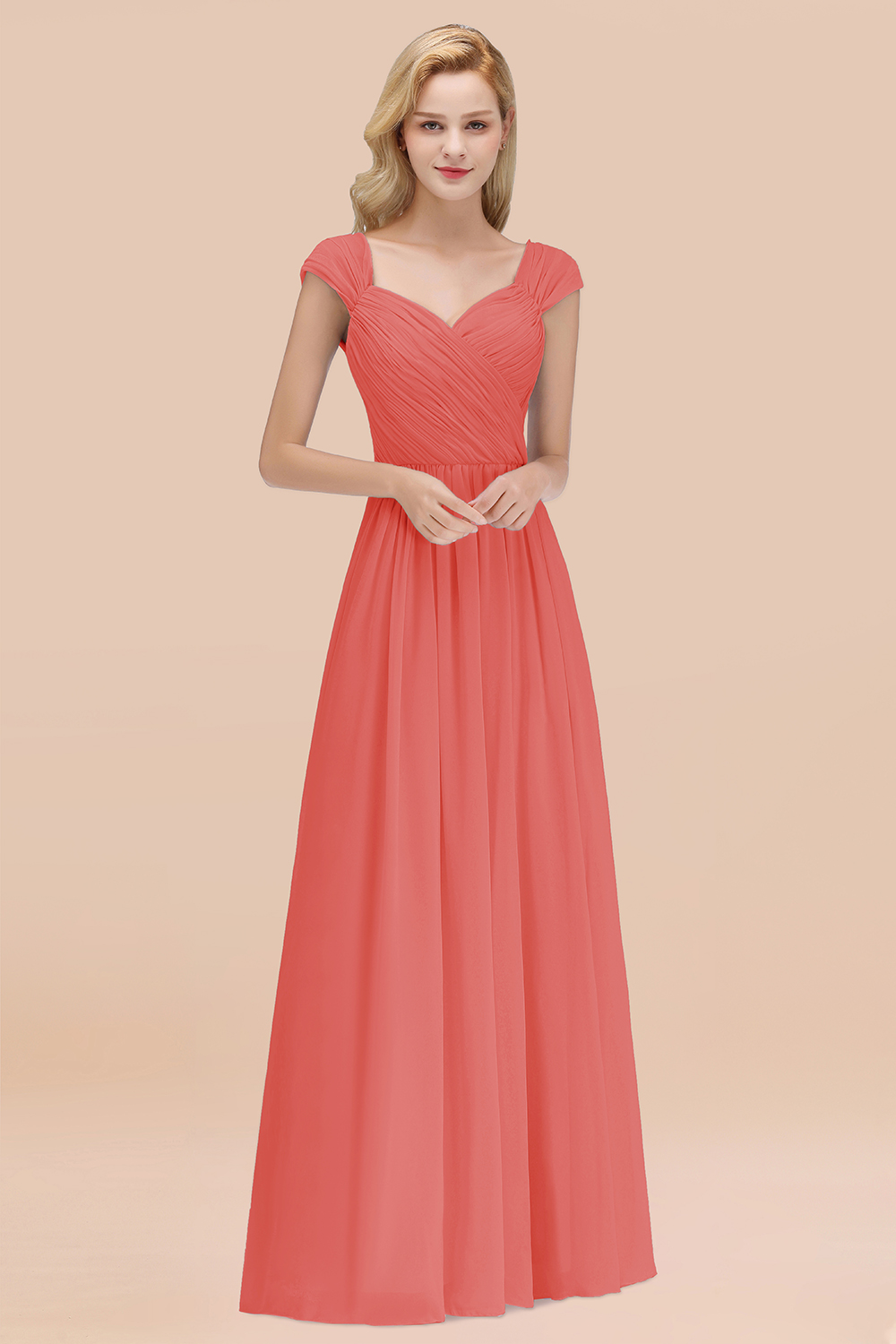 A-Line Chiffon Straps Sweetheart Sleeveless Floor-Length Bridesmaid Dress with Ruffles