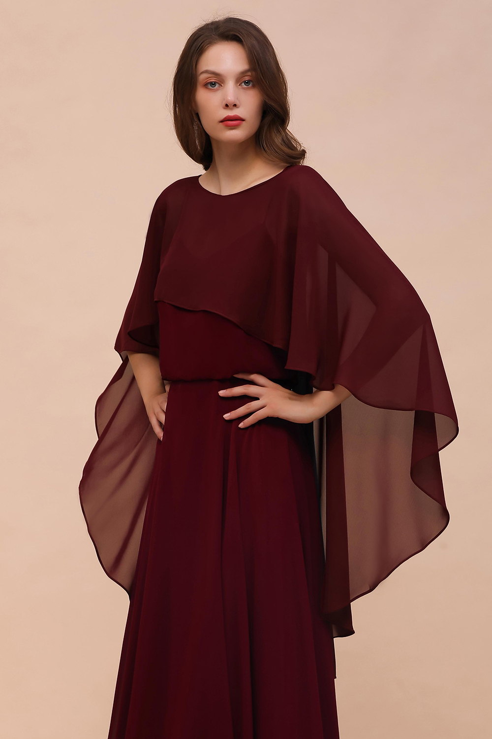 BM1087 Chiffon Burgundy Long Special Occasions Wrap