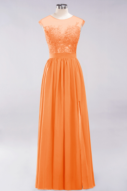 A-line Chiffon Lace Jewel Sleeveless Floor-Length Bridesmaid Dresses with Appliques