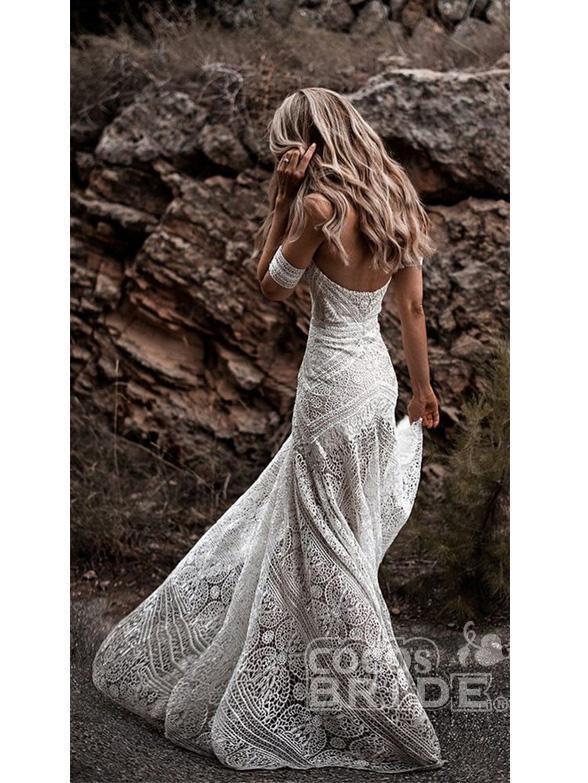 Beach Long Mermaid Sweetheart Lace Boho Wedding Dresses
