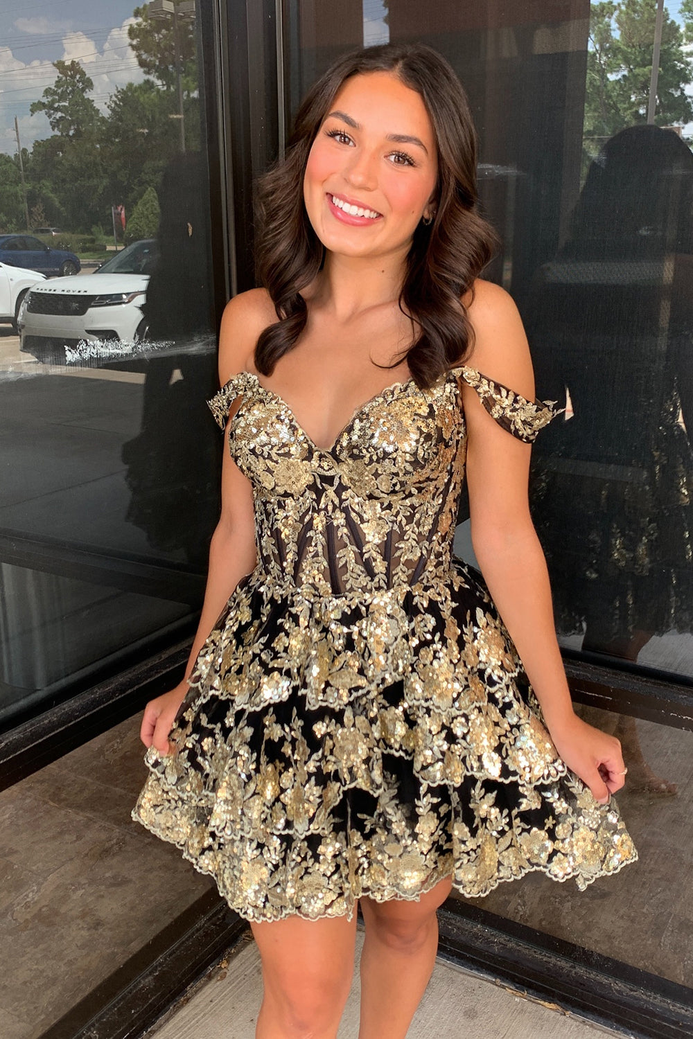 Sparkly Dark Red Corset Tiered Lace A-Line Short Homecoming Prom Dress