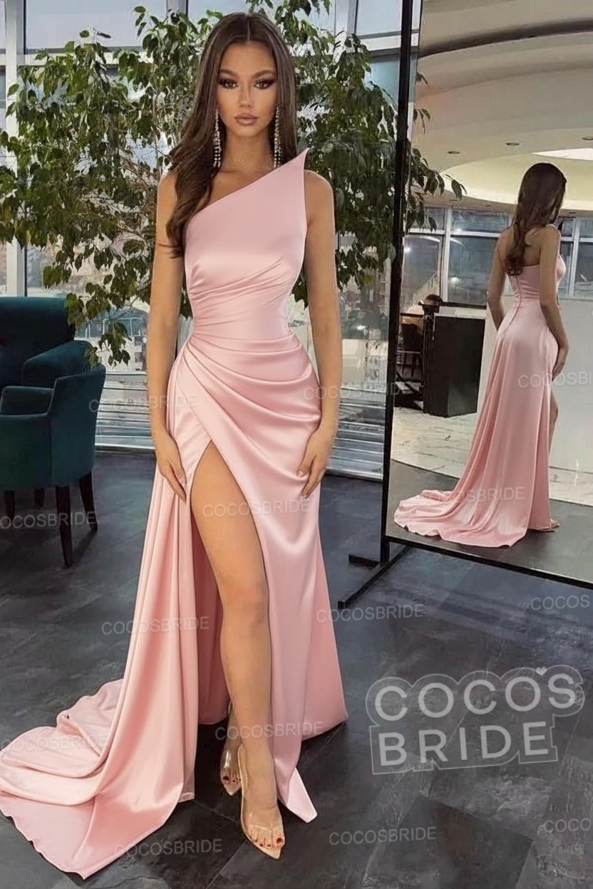 Elegant Black Long Mermaid One Shoulder Satin Prom Dress