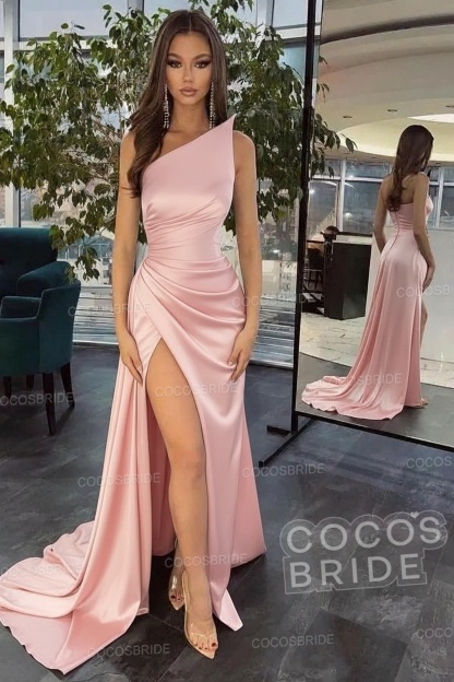 Elegant Black Long Mermaid One Shoulder Satin Prom Dress