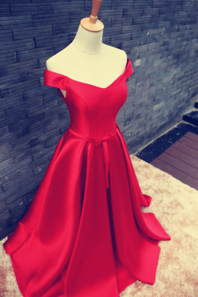 Charming Off-the-shoulder A-Line Satin Ruffles Floor-length Prom Dress