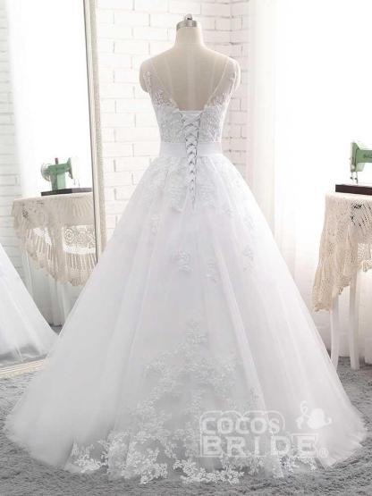 Elegant Long Tulle Lace-Up Ball Gown Wedding Dresses