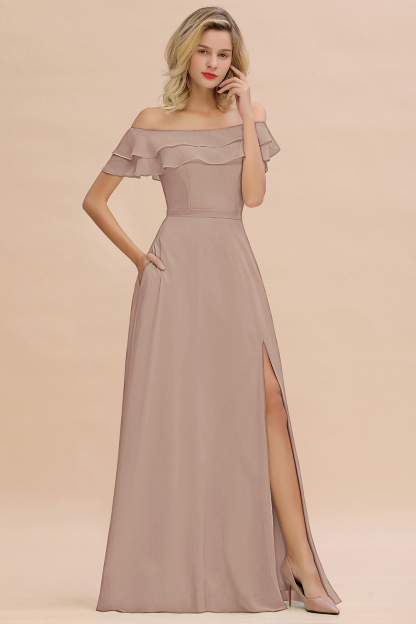 Off-the-Shoulder Front Slit Mint Green Long Bridesmaid Dress