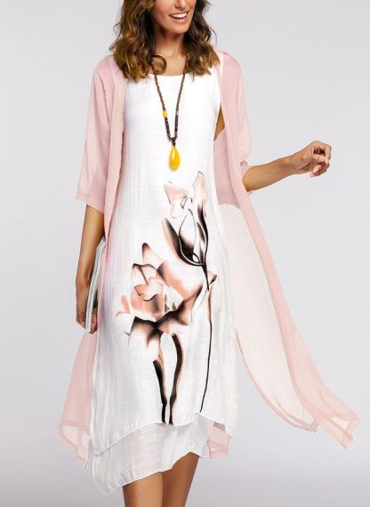 Floral Wrap Round Neckline Midi X-line Dress