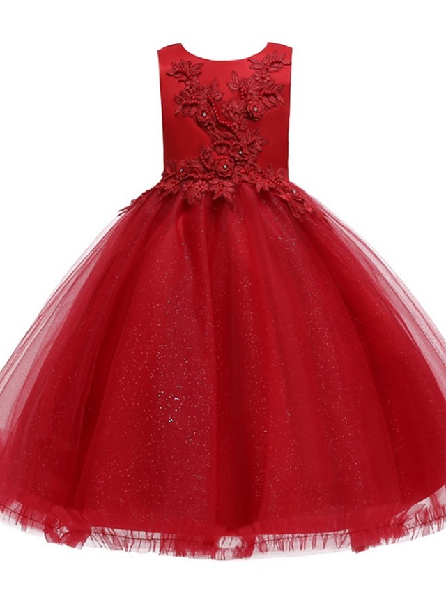 Ball Gown Tulle Sleeveless Jewel Neck Flower Girl Dresses with Appliques Lace