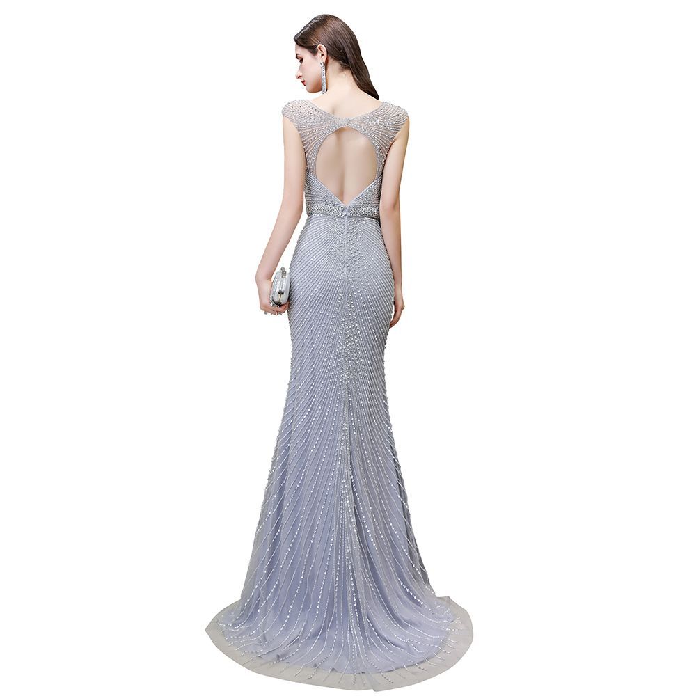 Sexy Mermaid V-neck Silver Long Prom Dress