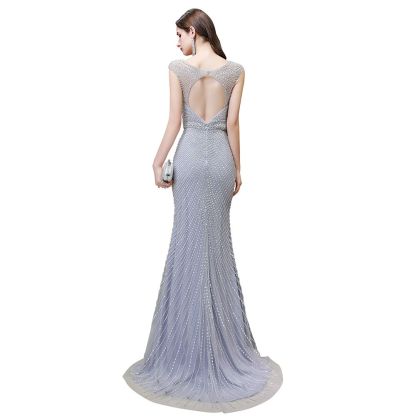 Sexy Mermaid V-neck Silver Long Prom Dress