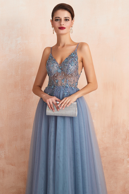 Best V-neck Tulle A-line Prom Dress