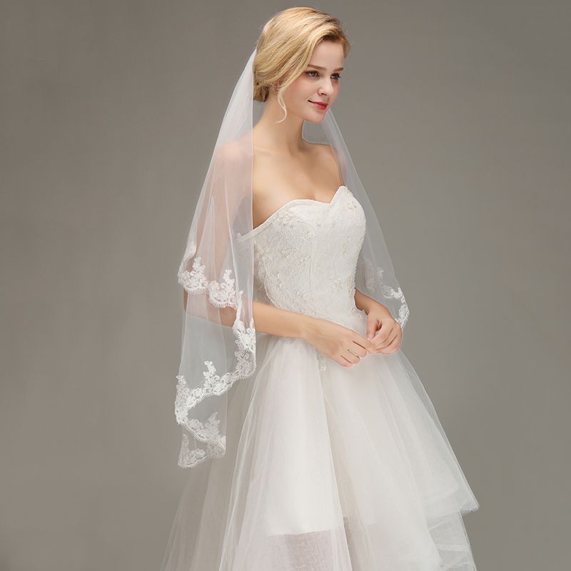 Two Layers Tulle Appliques Comb Wedding Veil