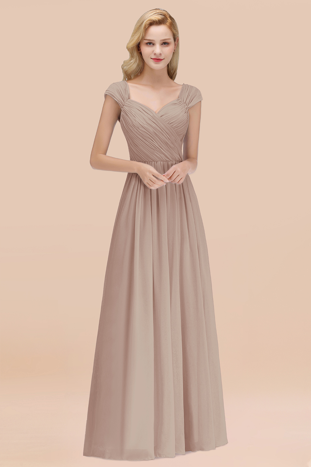 A-Line Chiffon Straps Sweetheart Sleeveless Floor-Length Bridesmaid Dress with Ruffles