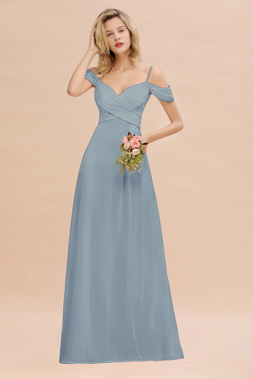 Spaghetti Straps Sweetheart Ruffles Bridesmaid Dress