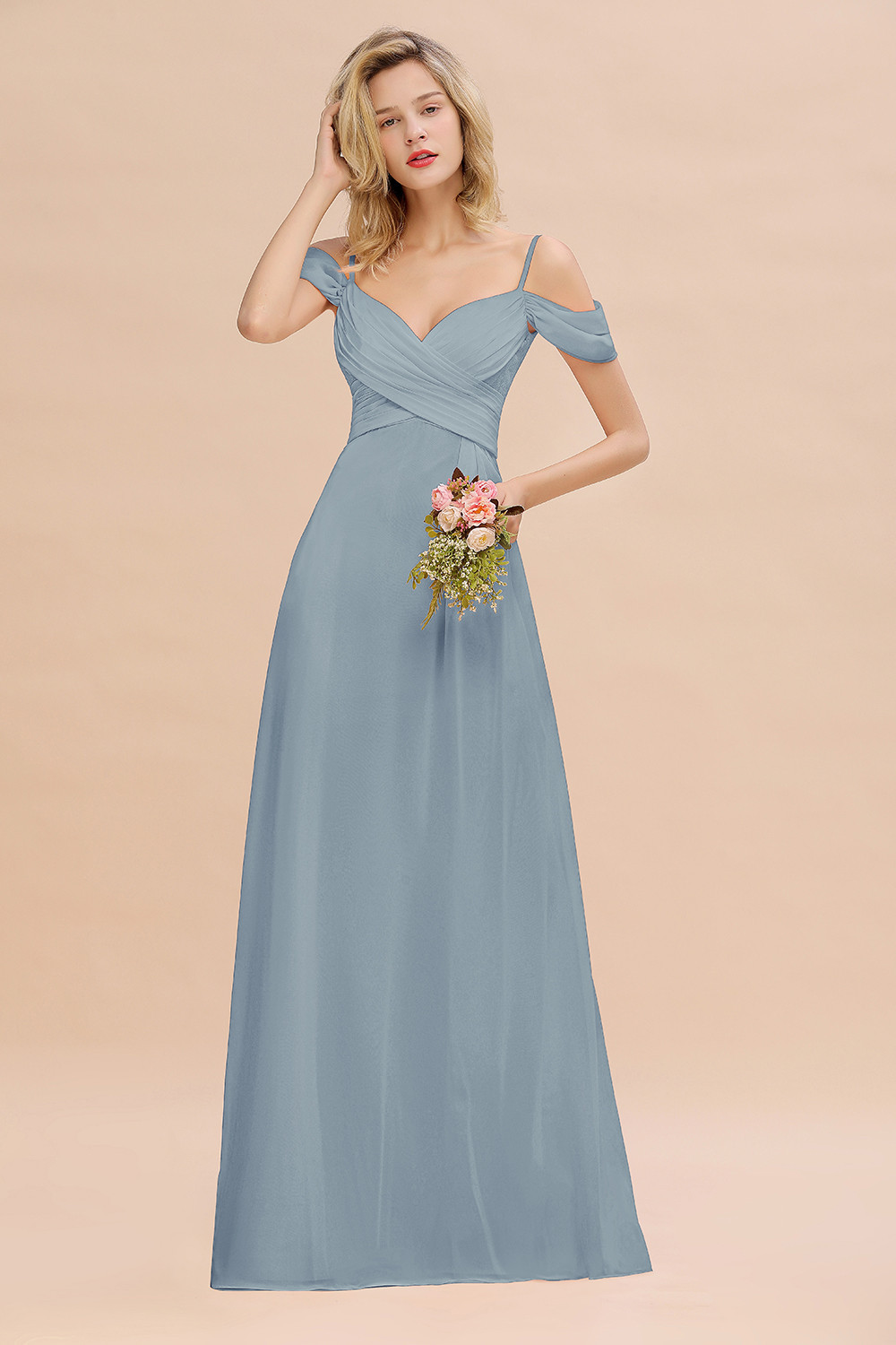 Spaghetti Straps Sweetheart Ruffles Bridesmaid Dress