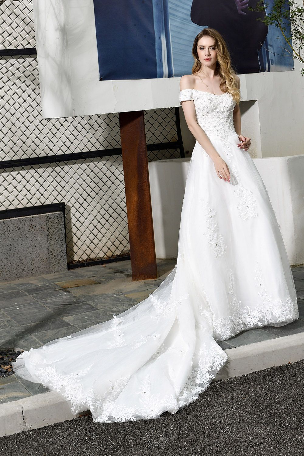 Lace Off the Shoulder Beading Mermaid Wedding Dress