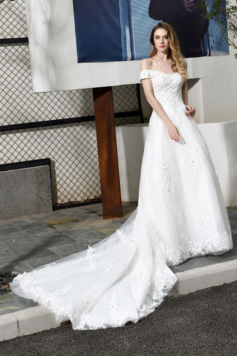 Lace Off the Shoulder Beading Mermaid Wedding Dress