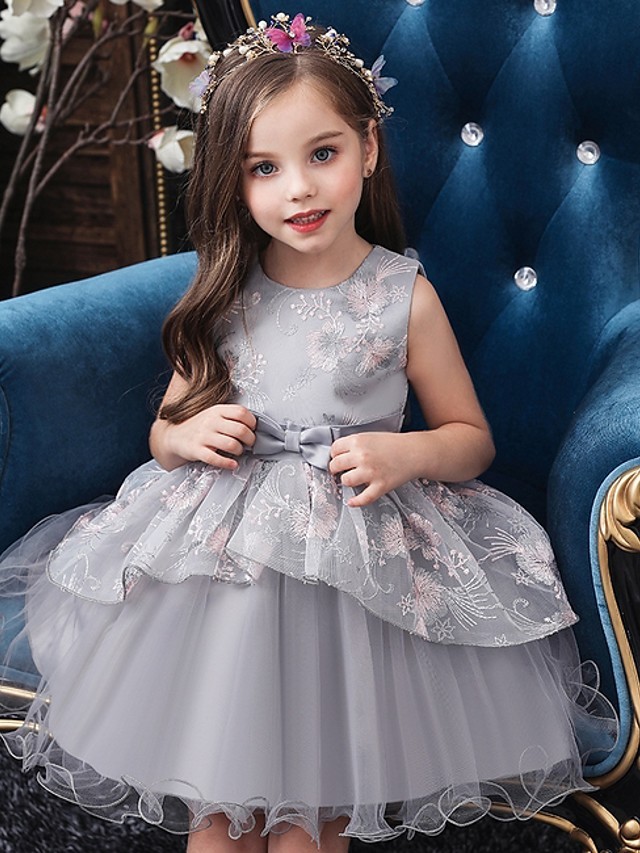 Princess / Ball Gown Knee Length Wedding / Party Flower Girl Dresses - Tulle Sleeveless Jewel Neck With Bow(S) / Tier
