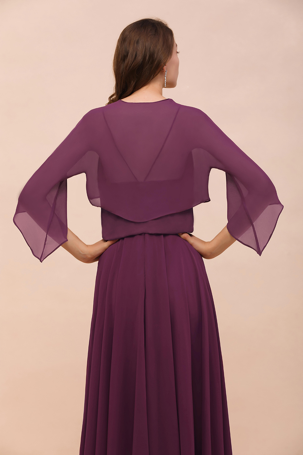 BM1089 3/4 Sleeves Grape Chiffon Special Occasions Wrap