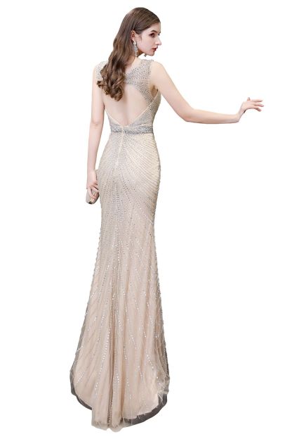 Sexy Mermaid V-neck Silver Long Prom Dress