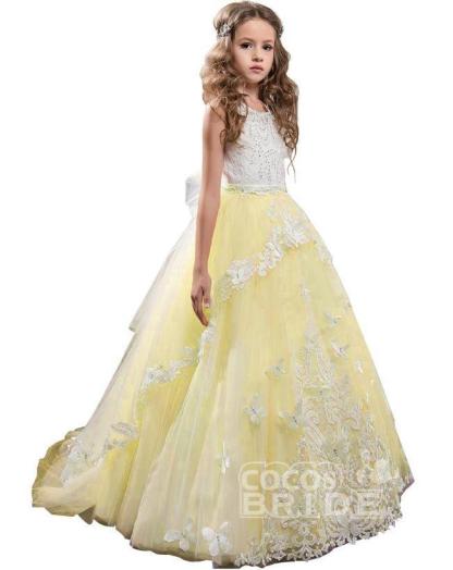 White Scoop Neck Sleeveless Ball Gown Flower Girls Dress
