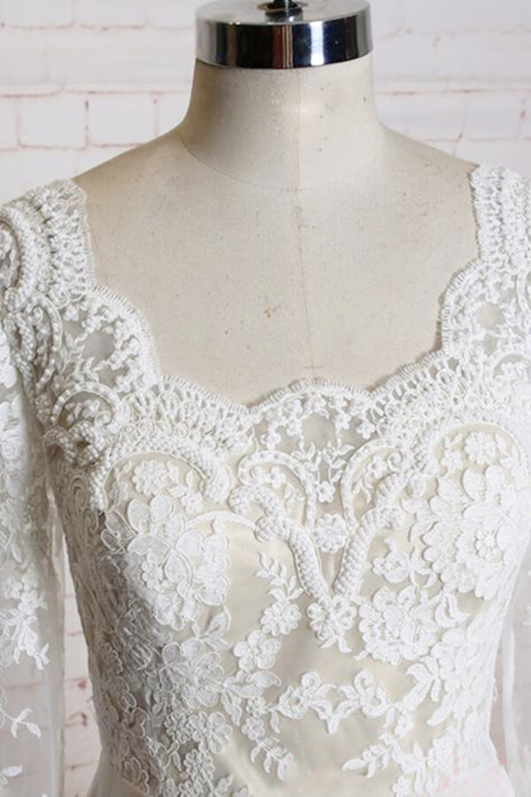 Long Sleeves Chiffon A-line Appliques Lace Wedding Dress