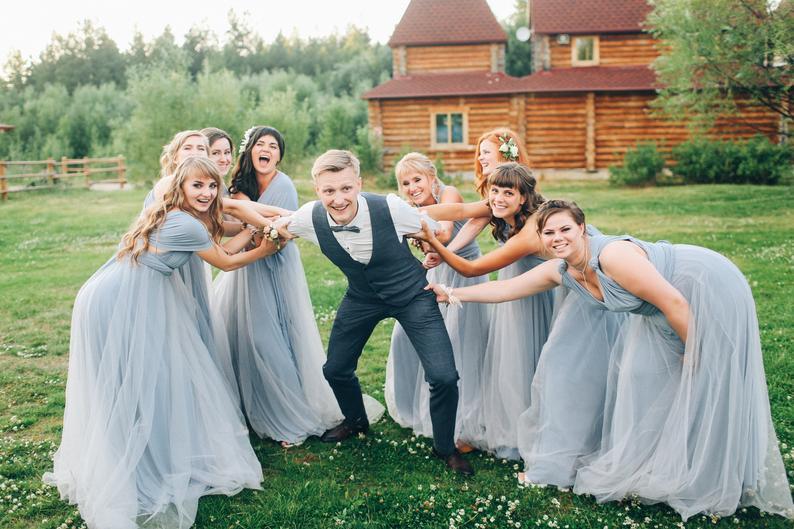Elegant A-line Multiway Tulle Floor-length Backless Bridesmaid Dresses