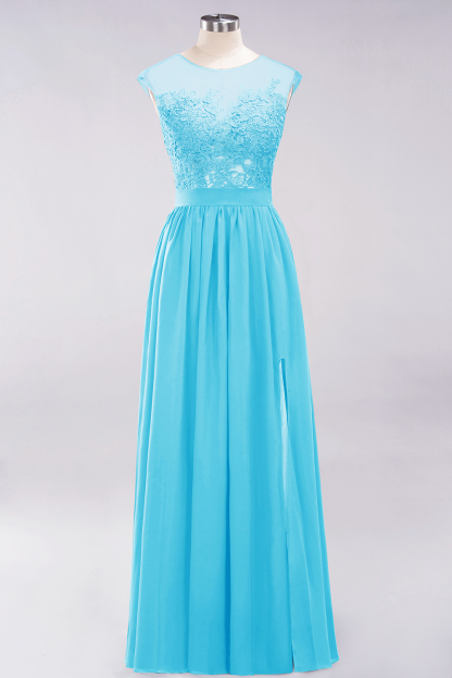 A-line Chiffon Lace Jewel Sleeveless Floor-Length Bridesmaid Dresses with Appliques