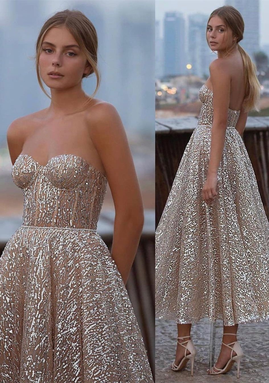 Amazing Sweetheart Sequins A-Line Ankle-length Ruffles Backless Prom Dress