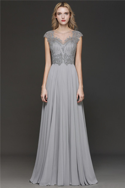 BM0755 Crystal Appliques Sweetheart Cap sleeves Side Slit Bridesmaid Dress