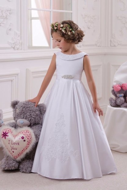 White Scoop Neck Sleeveless Ball Gown Flower Girls Dress