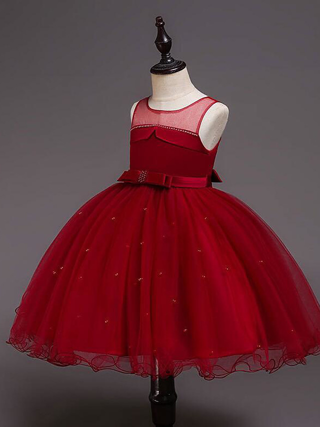 Princess Knee Length Wedding / Party / Pageant Flower Girl Dresses - Satin / Tulle / Cotton Sleeveless Jewel Neck With Belt / Crystals / Beading