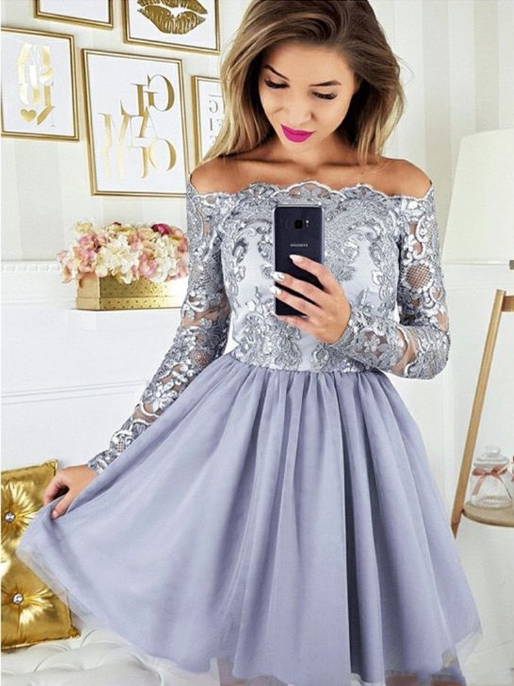 Chic Short Off-the-shoulder Tulle Long Sleeves Party Dress