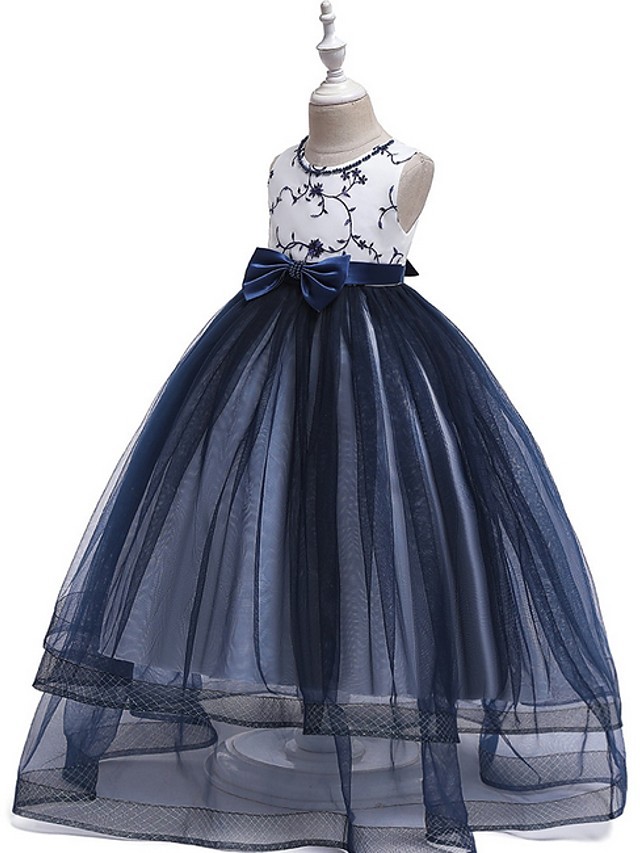Princess / Ball Gown Floor Length Wedding / Party Flower Girl Dresses - Tulle Sleeveless Jewel Neck With Sash / Ribbon / Bow(S) / Appliques