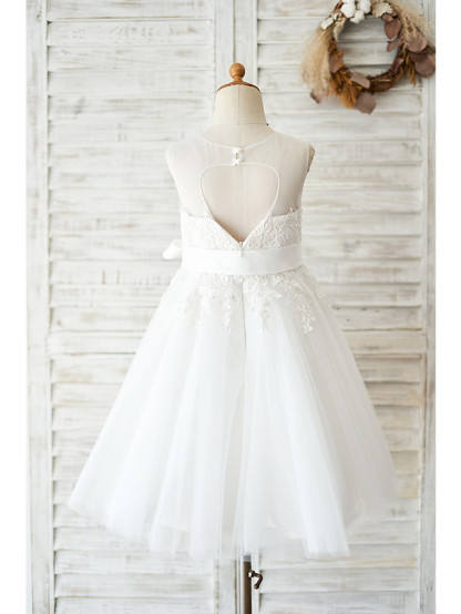 White Ball Gown Sleeveless Short Tulle Birthday Flower Girl Dresses