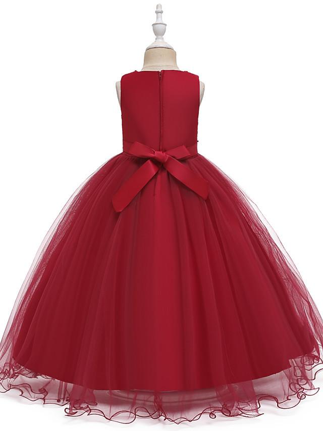 A-Line Medium Length Wedding / Party / First Communion Flower Girl Dresses - Tulle / Matte Satin / Poly&Cotton Blend Sleeveless Jewel Neck With Lace / Beading / Solid