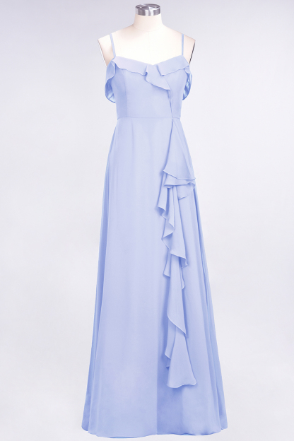 Spaghetti Straps A-Line Chiffon Backless Floor-length Prom Dress With Ruffles