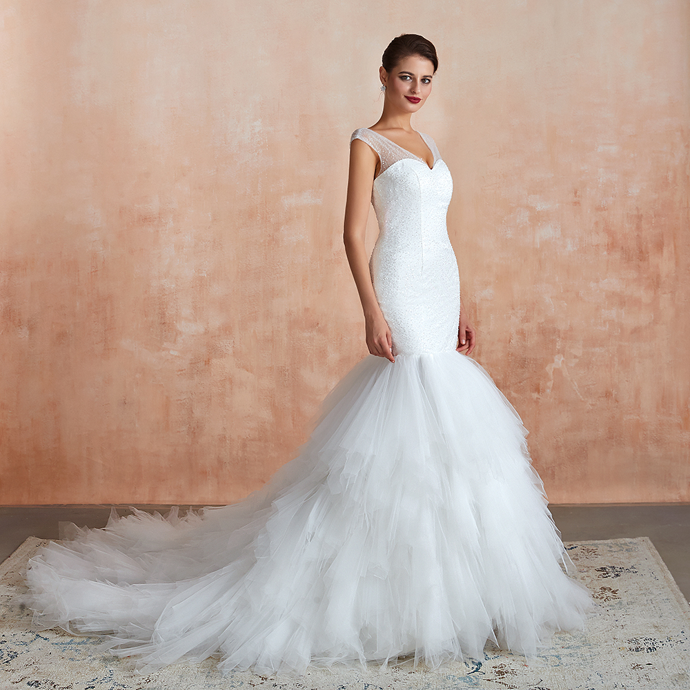 Graceful Sequin Lace-up Mermaid Tulle Wedding Dress