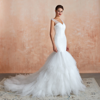 Graceful Sequin Lace-up Mermaid Tulle Wedding Dress
