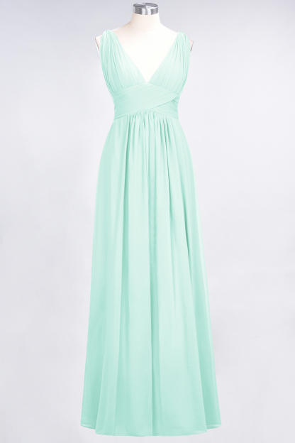 A-Line Chiffon V-Neck Sleeveless Floor-Length Bridesmaid Dress with Ruffle