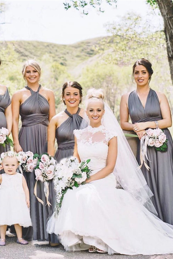 Simple Convertible Long Gray Bridesmaid Dresses | Multiway Infinity Dress