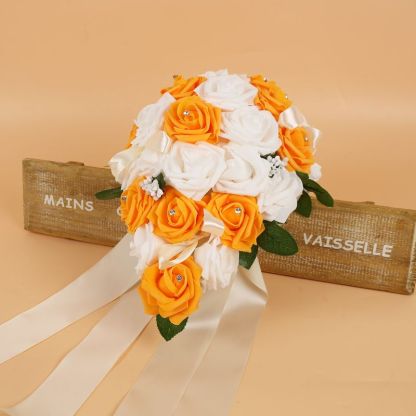 Colorful Silk Rose Wedding Bouquet with Ribbons