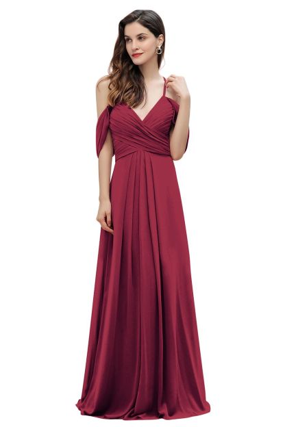 Off-the-Shoulder A-Line V-neck Chiffon Bridesmaid Dress Floor length Wedding Party Dress