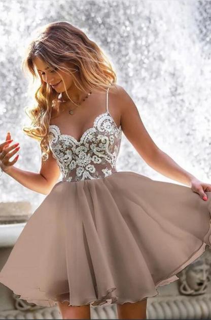 Stylish Short Sweetheart Spaghetti Straps Chiffon Prom Dress